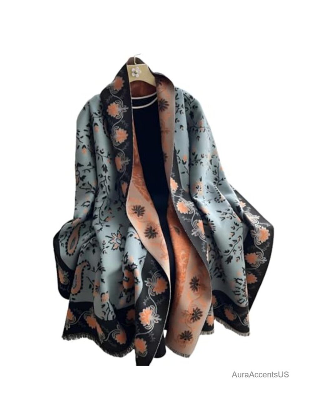 Oversized Pashmina Shawl Wrap Reversible Paisley Wedding Guest Scarf